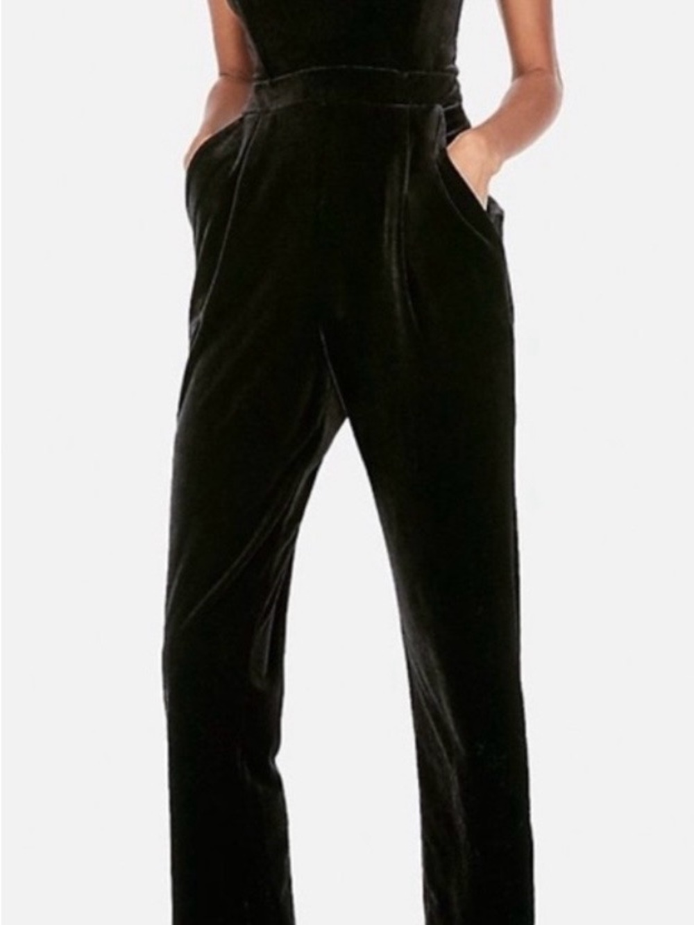 Express Black Velvet High-Waist Jumpsuit